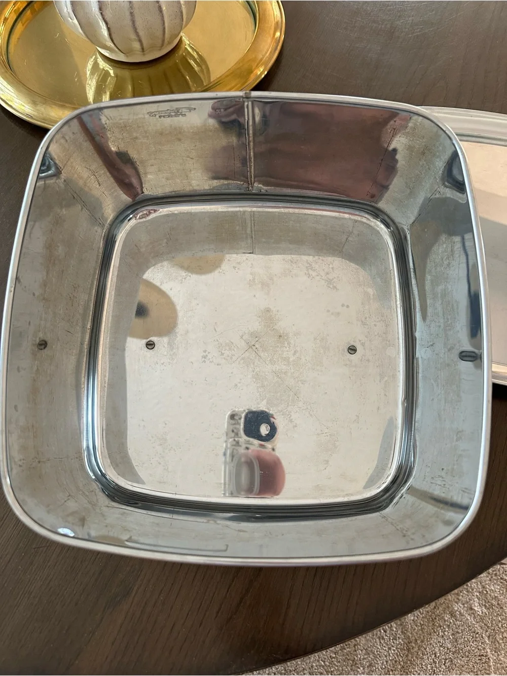 Vintage MCM Stainless Steel Cake Carrier with Wood Handle